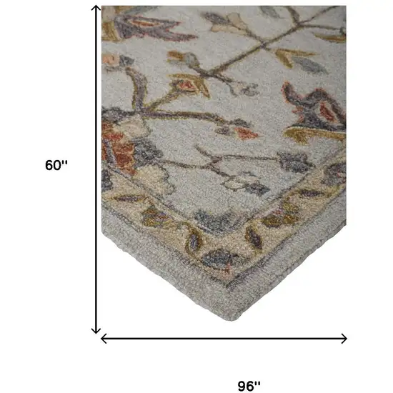 Gray And Gold Wool Floral Tufted Handmade Stain Resistant Area Rug Photo 8