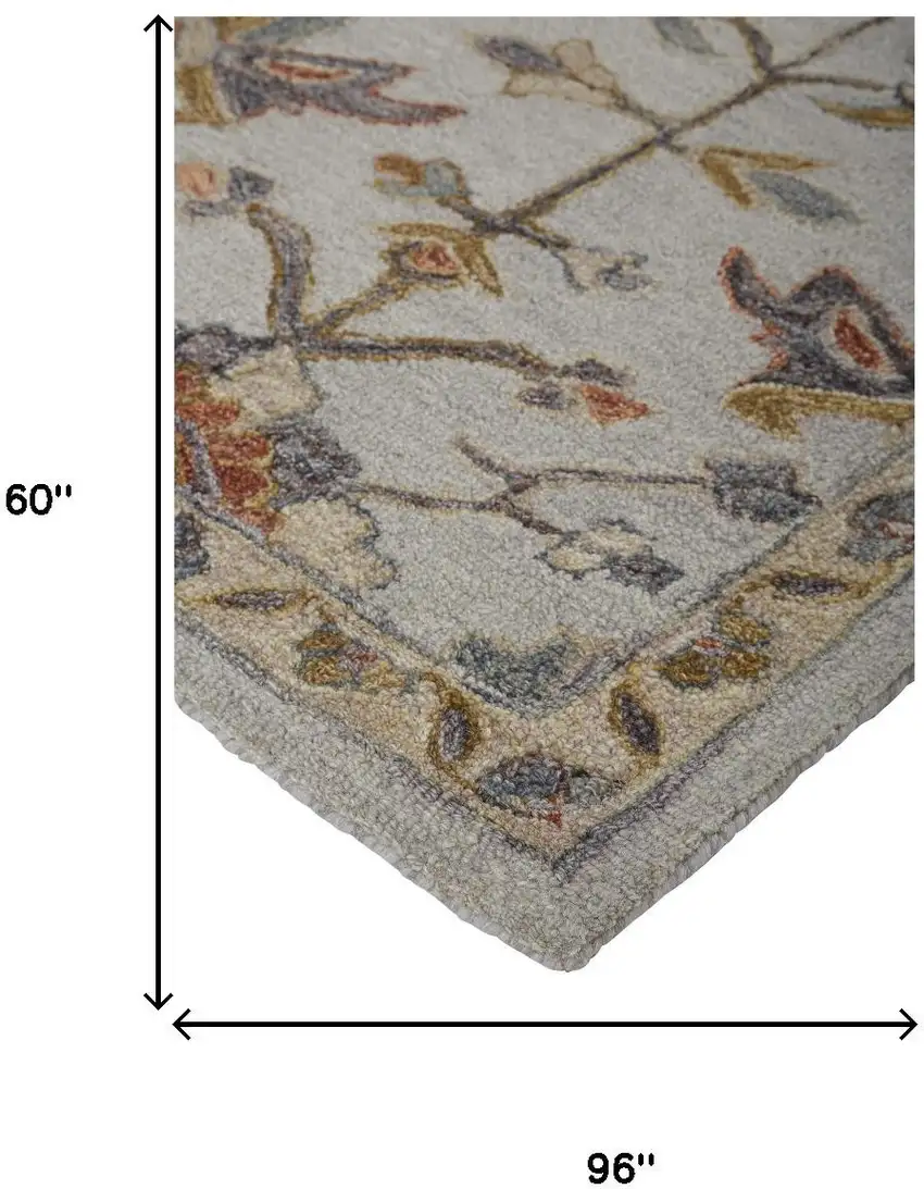 Gray And Gold Wool Floral Tufted Handmade Stain Resistant Area Rug Photo 8