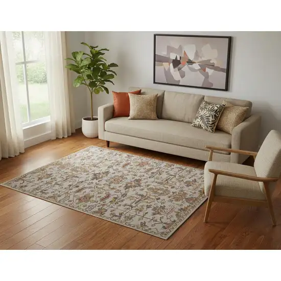 Gray And Gold Wool Floral Tufted Handmade Stain Resistant Area Rug Photo 1