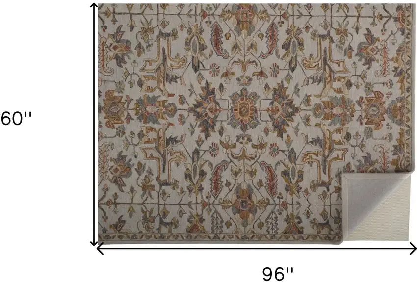 Gray And Gold Wool Floral Tufted Handmade Stain Resistant Area Rug Photo 10