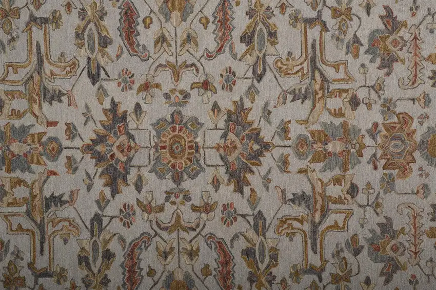 Gray And Gold Wool Floral Tufted Handmade Stain Resistant Area Rug Photo 9