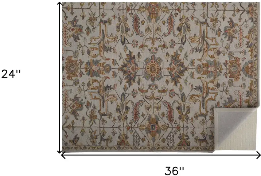 Gray And Gold Wool Floral Tufted Handmade Stain Resistant Area Rug Photo 10