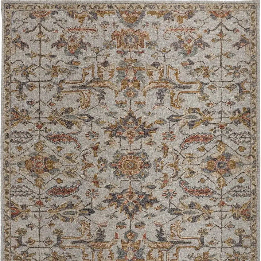 Gray And Gold Wool Floral Tufted Handmade Stain Resistant Area Rug Photo 6