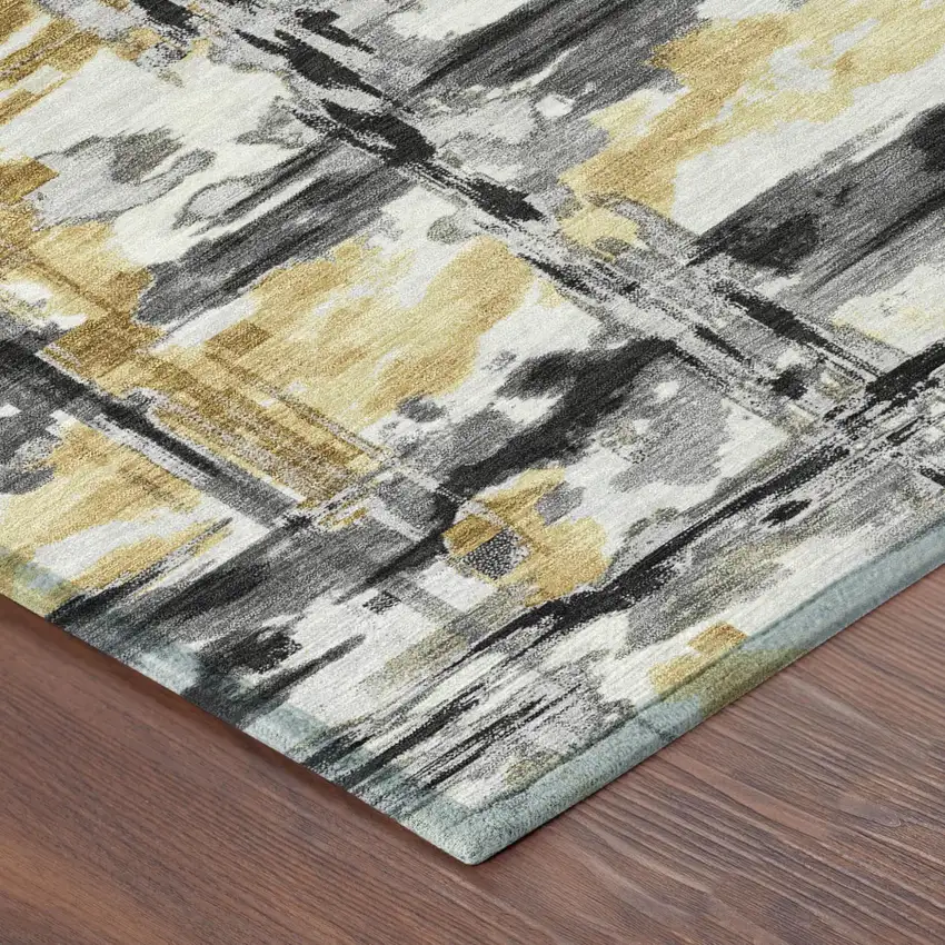 Gray And Granite Gray Abstract Washable Indoor Outdoor Area Rug Photo 4