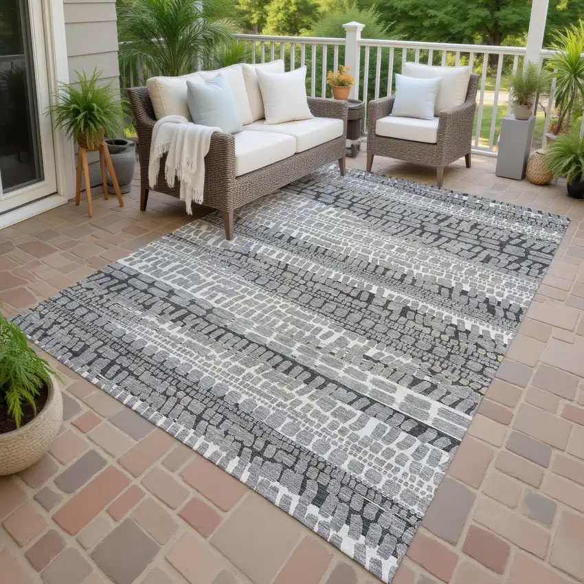 Gray And Graphite Abstract Washable Indoor Outdoor Area Rug Photo 4