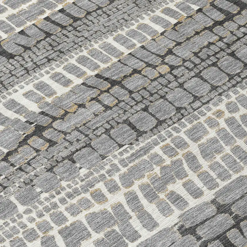 Gray And Graphite Abstract Washable Indoor Outdoor Area Rug Photo 9