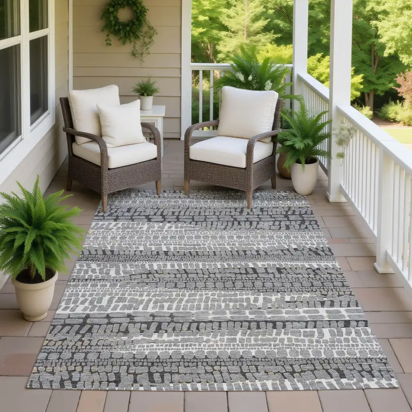 Gray And Graphite Abstract Washable Indoor Outdoor Area Rug Photo 7