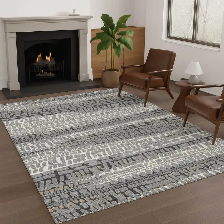 Gray And Graphite Abstract Washable Indoor Outdoor Area Rug Photo 6
