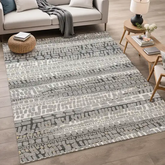 Gray And Graphite Abstract Washable Indoor Outdoor Area Rug Photo 5