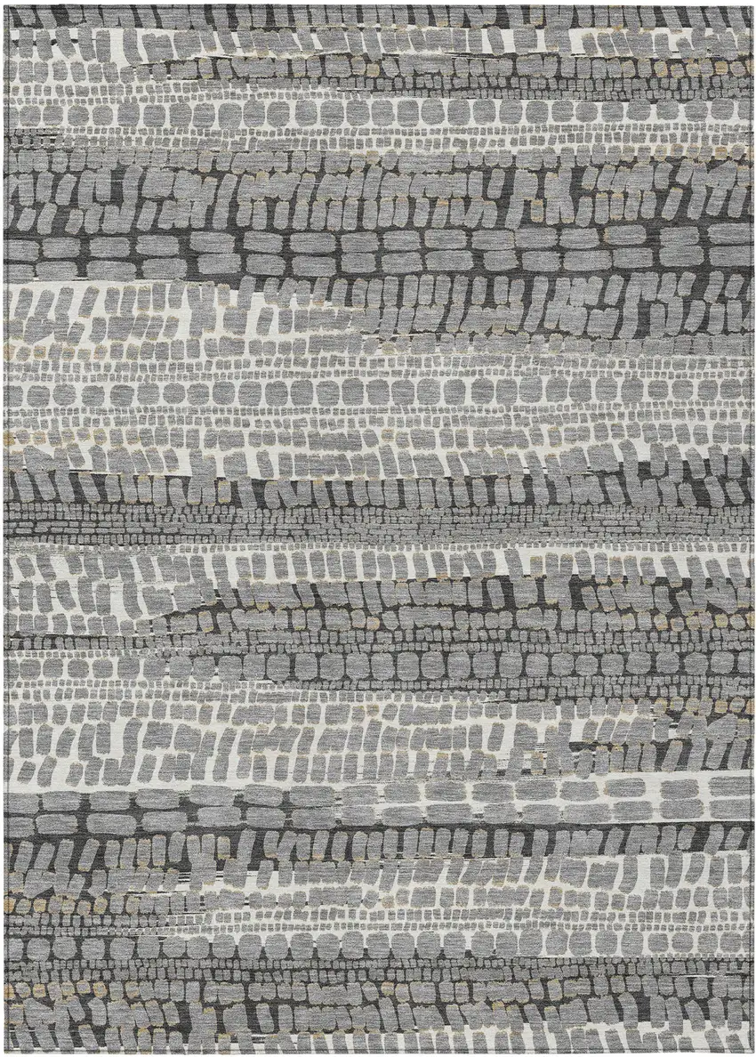 Gray And Graphite Abstract Washable Indoor Outdoor Area Rug Photo 1
