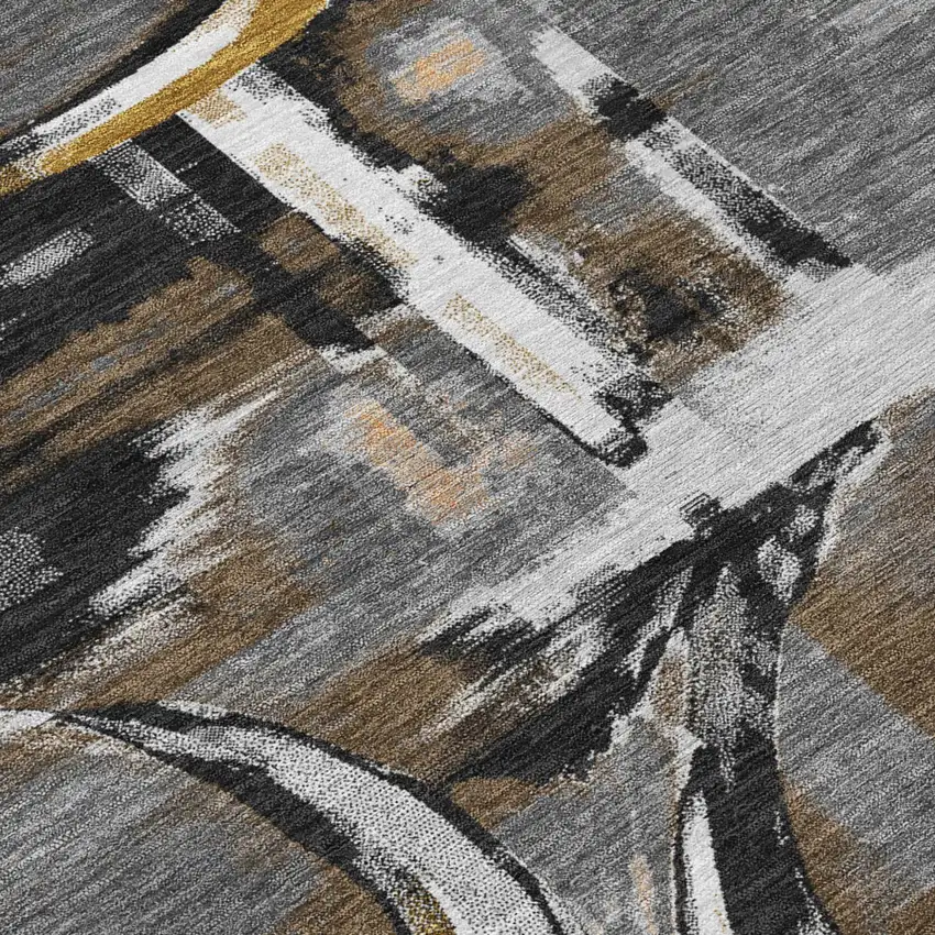Gray And Graphite Abstract Washable Indoor Outdoor Area Rug Photo 5