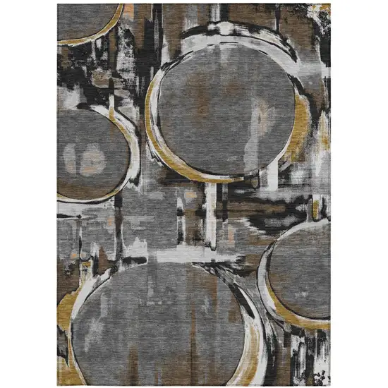 Gray And Graphite Abstract Washable Indoor Outdoor Area Rug Photo 3