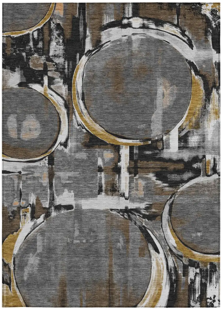 Gray And Graphite Abstract Washable Indoor Outdoor Area Rug Photo 3