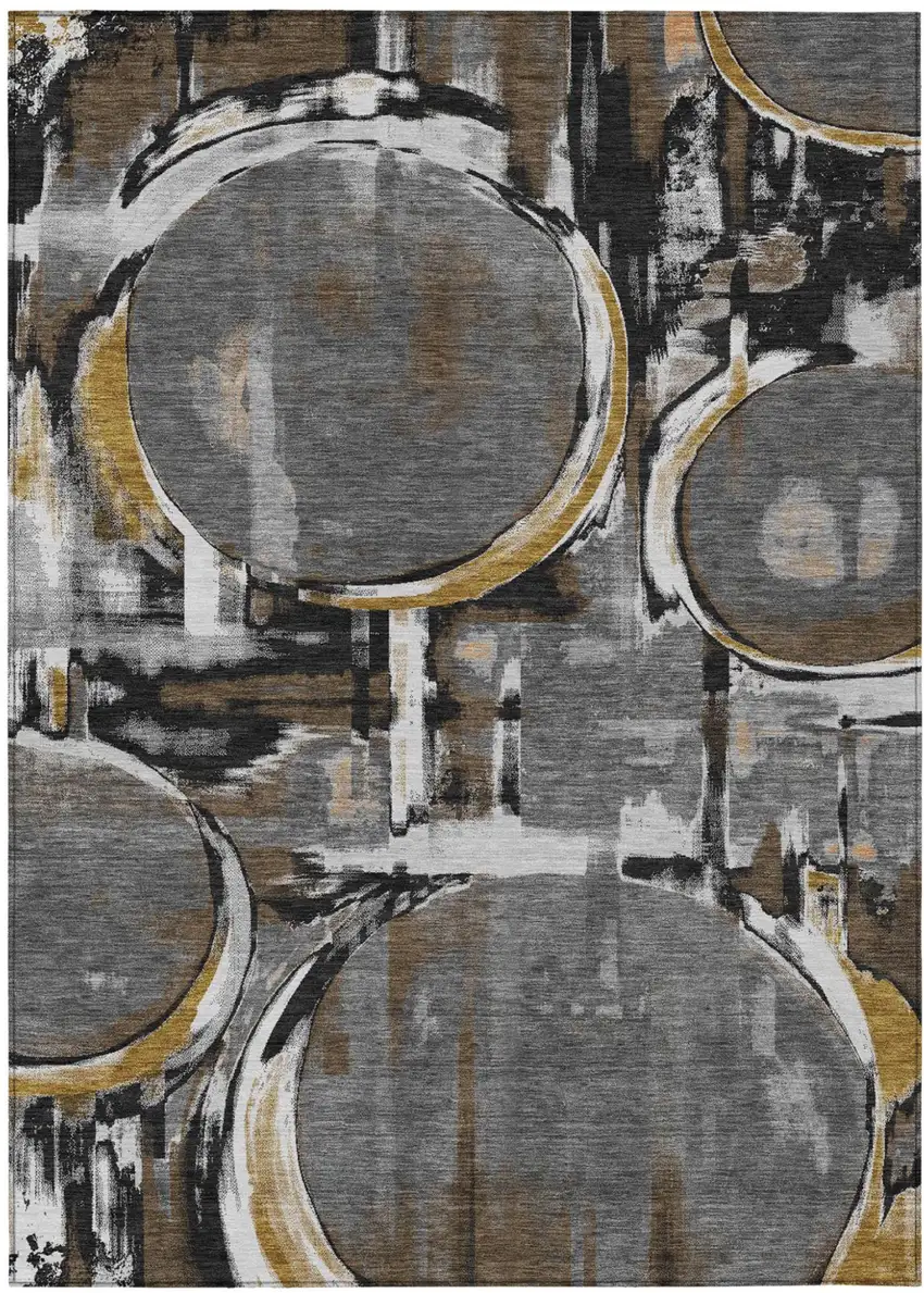Gray And Graphite Abstract Washable Indoor Outdoor Area Rug Photo 2