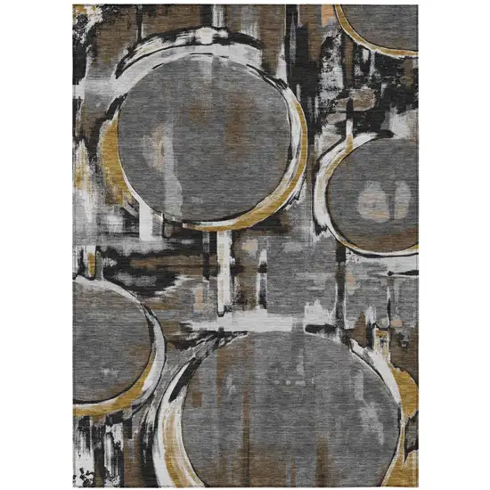 Gray And Graphite Abstract Washable Indoor Outdoor Area Rug Photo 2