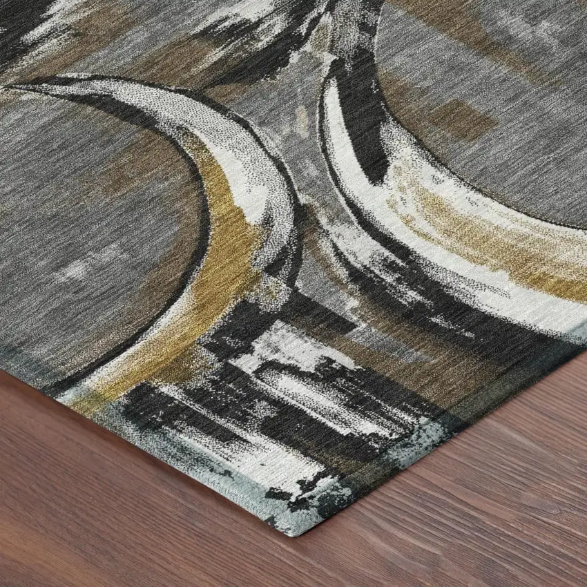Gray And Graphite Abstract Washable Indoor Outdoor Area Rug Photo 4