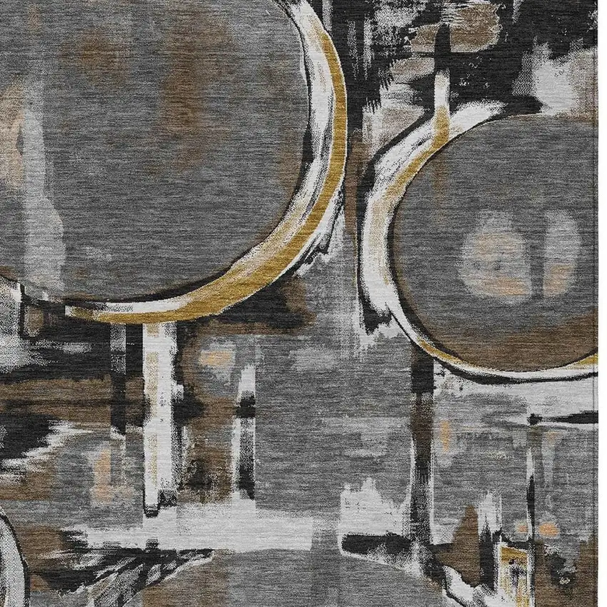 Gray And Graphite Abstract Washable Indoor Outdoor Area Rug Photo 2