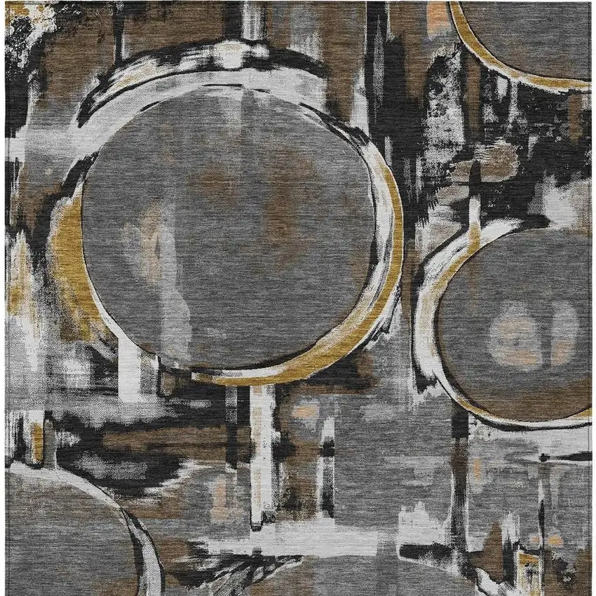Gray And Graphite Abstract Washable Indoor Outdoor Area Rug Photo 3