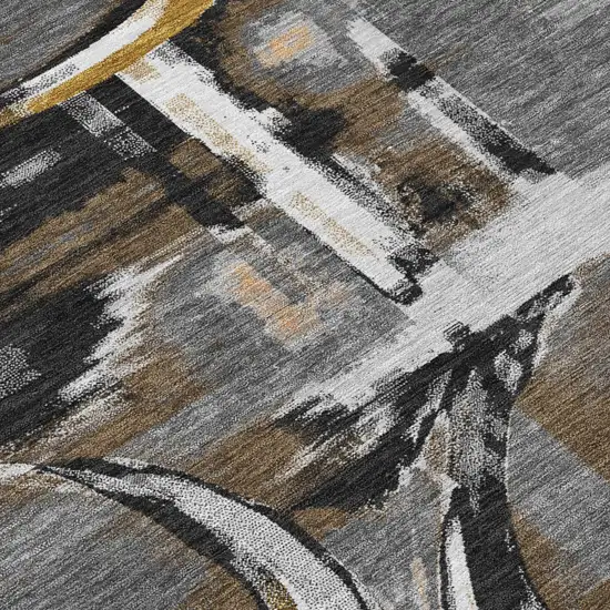 Gray And Graphite Abstract Washable Indoor Outdoor Area Rug Photo 5