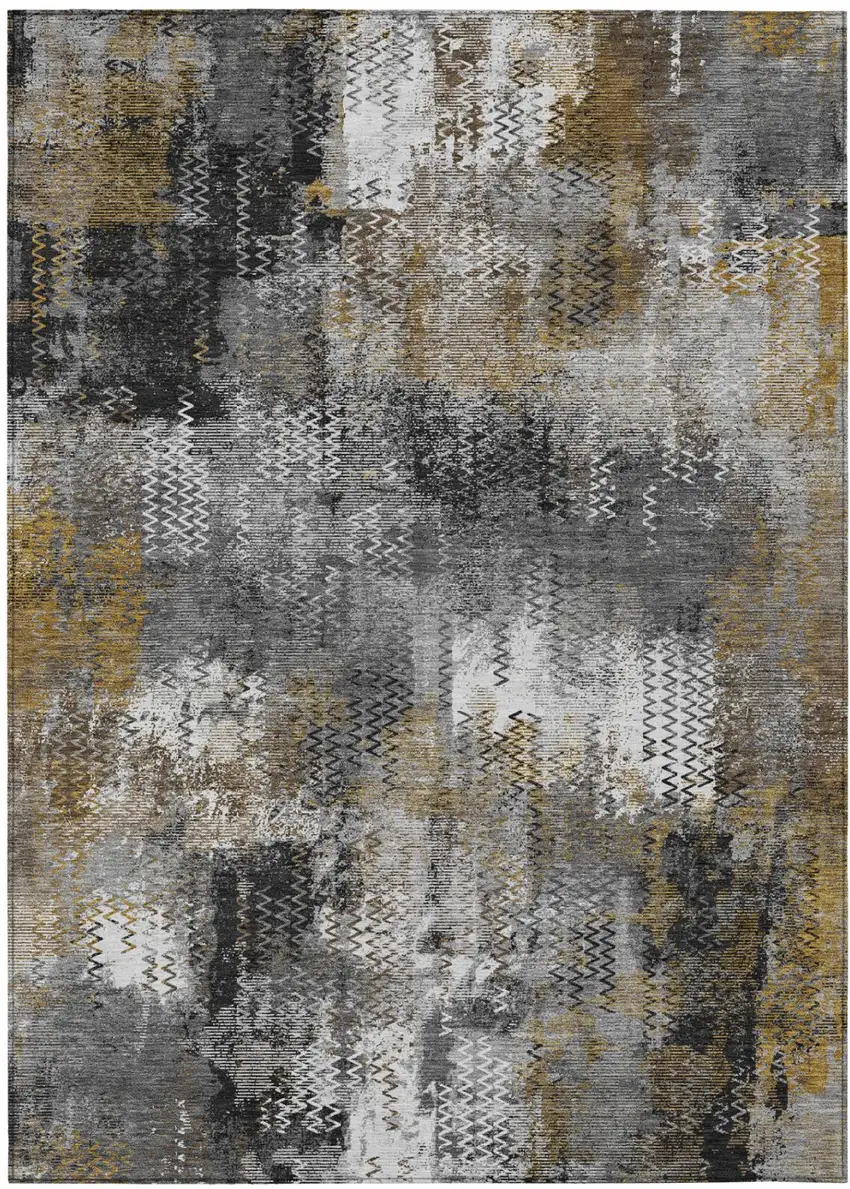 Gray And Graphite Abstract Washable Indoor Outdoor Area Rug Photo 2