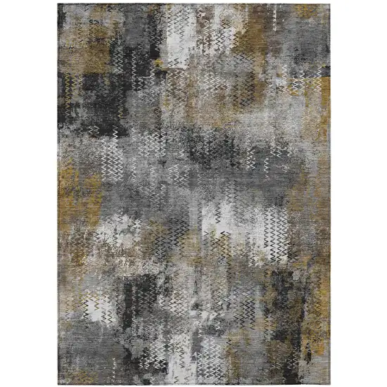 Gray And Graphite Abstract Washable Indoor Outdoor Area Rug Photo 2