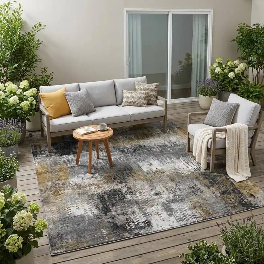 Gray And Graphite Abstract Washable Indoor Outdoor Area Rug Photo 1