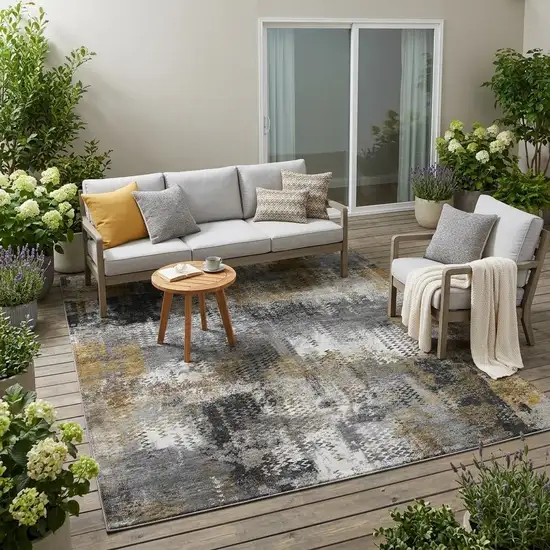 Gray And Graphite Abstract Washable Indoor Outdoor Area Rug Photo 1