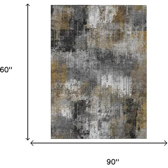 Gray And Graphite Abstract Washable Indoor Outdoor Area Rug Photo 5