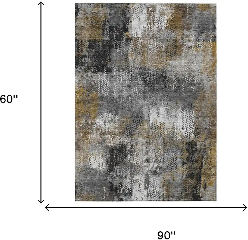 Gray And Graphite Abstract Washable Indoor Outdoor Area Rug Photo 5