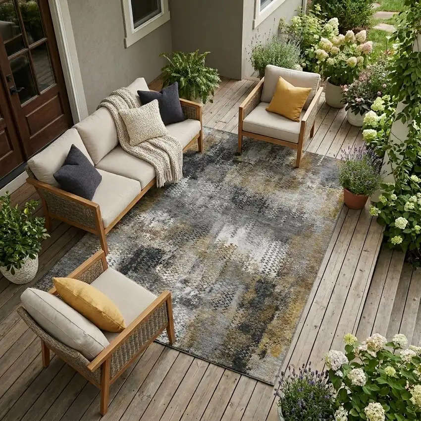 Gray And Graphite Abstract Washable Indoor Outdoor Area Rug Photo 1