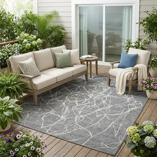 Gray And Graphite Abstract Washable Indoor Outdoor Area Rug Photo 1
