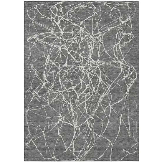 Gray And Graphite Abstract Washable Indoor Outdoor Area Rug Photo 2