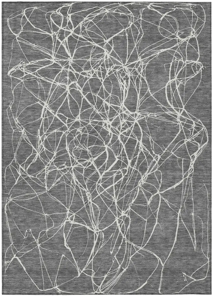 Gray And Graphite Abstract Washable Indoor Outdoor Area Rug Photo 2