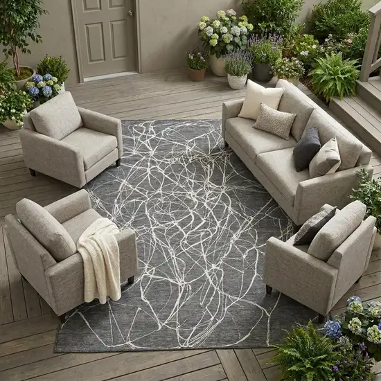 Gray And Graphite Abstract Washable Indoor Outdoor Area Rug Photo 1