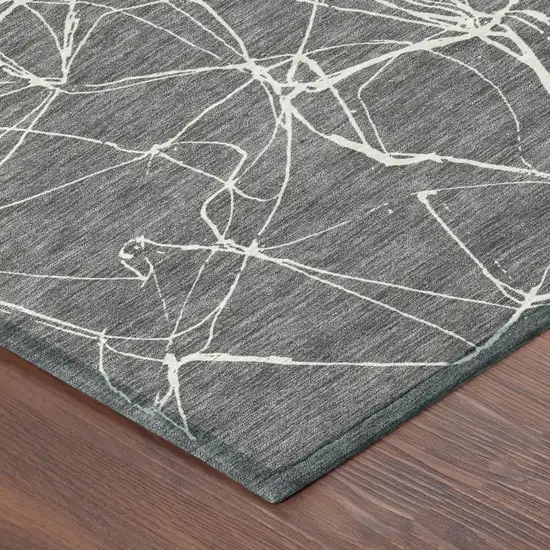 Gray And Graphite Abstract Washable Indoor Outdoor Area Rug Photo 3