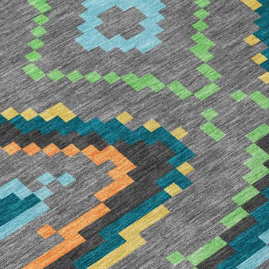 Gray And Graphite Abstract Washable Indoor Outdoor Area Rug Photo 4