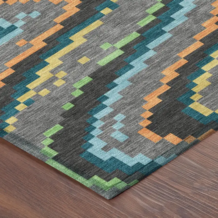 Gray And Graphite Abstract Washable Indoor Outdoor Area Rug Photo 3