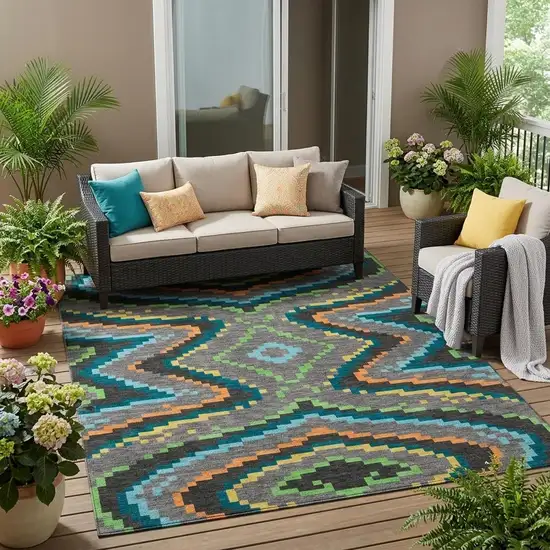 Gray And Graphite Abstract Washable Indoor Outdoor Area Rug Photo 1