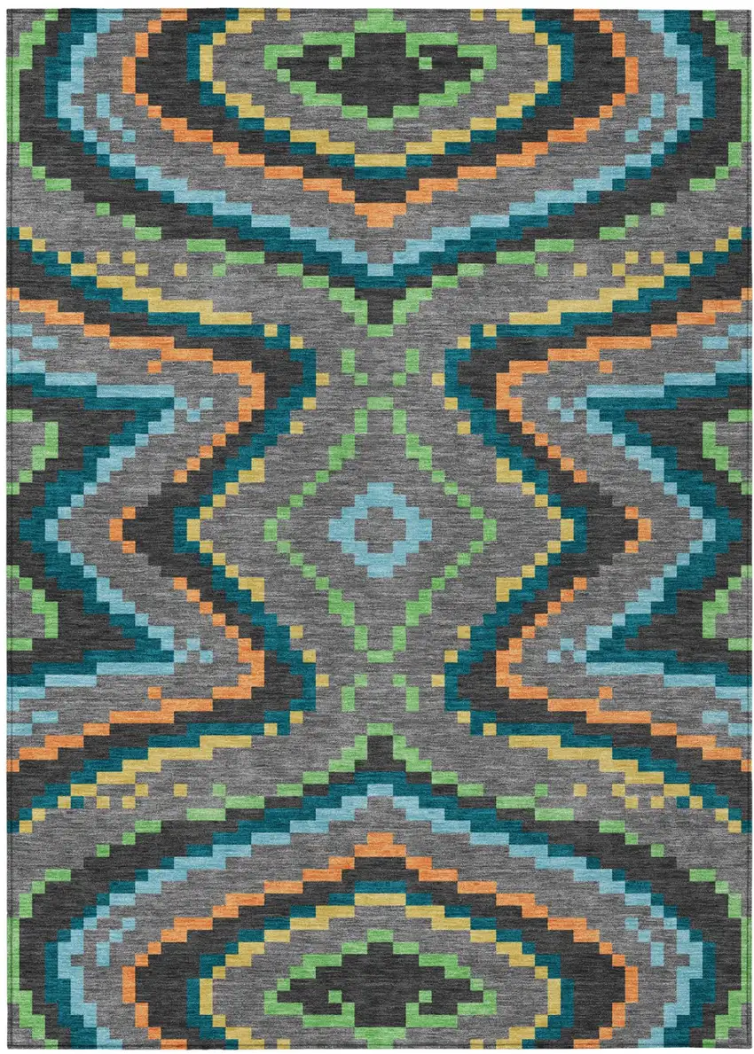 Gray And Graphite Abstract Washable Indoor Outdoor Area Rug Photo 2