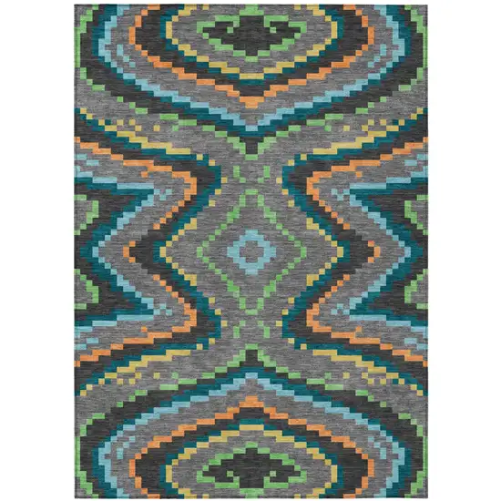 Gray And Graphite Abstract Washable Indoor Outdoor Area Rug Photo 2