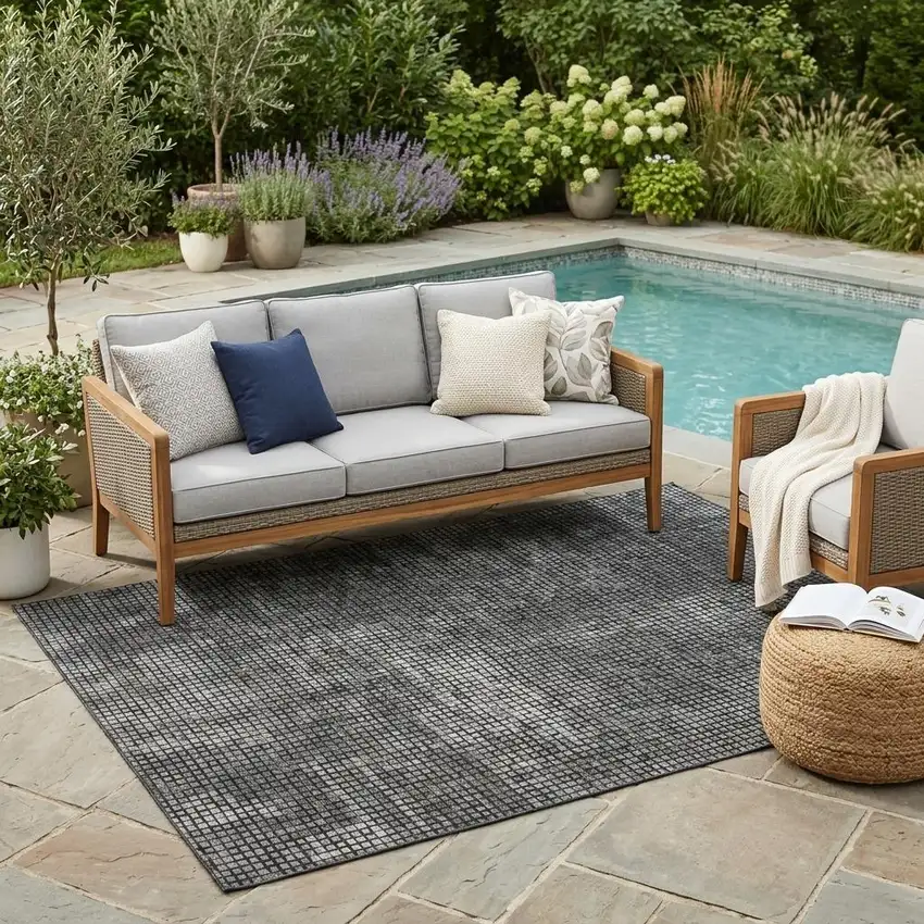 Gray And Graphite Abstract Washable Indoor Outdoor Area Rug Photo 1