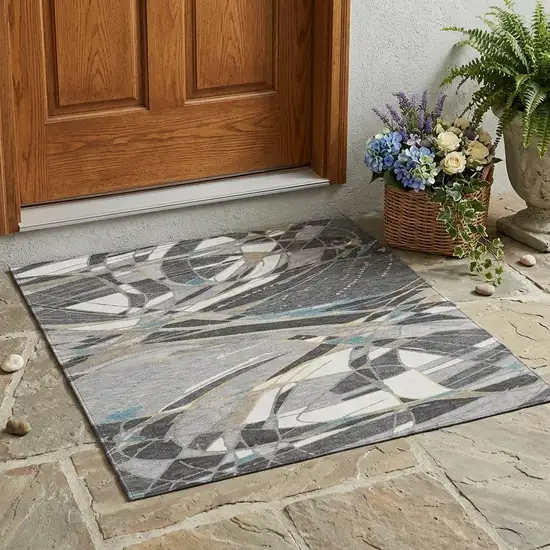 Gray And Graphite Abstract Washable Indoor Outdoor Area Rug Photo 1