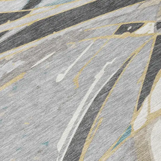 Gray And Graphite Abstract Washable Indoor Outdoor Area Rug Photo 4