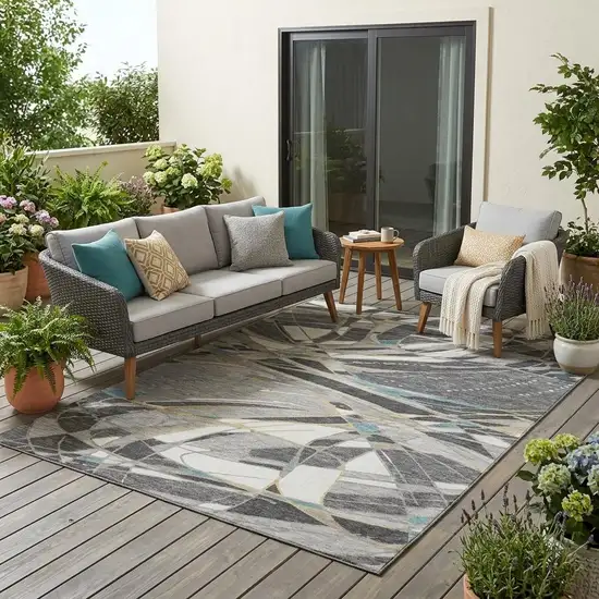 Gray And Graphite Abstract Washable Indoor Outdoor Area Rug Photo 1