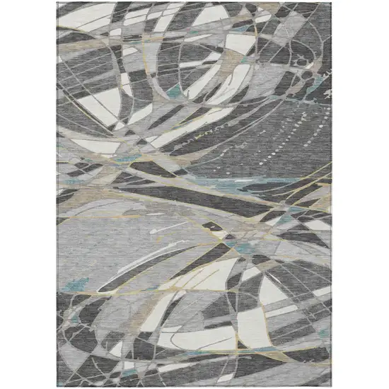 Gray And Graphite Abstract Washable Indoor Outdoor Area Rug Photo 2