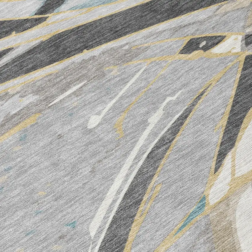 Gray And Graphite Abstract Washable Indoor Outdoor Area Rug Photo 4