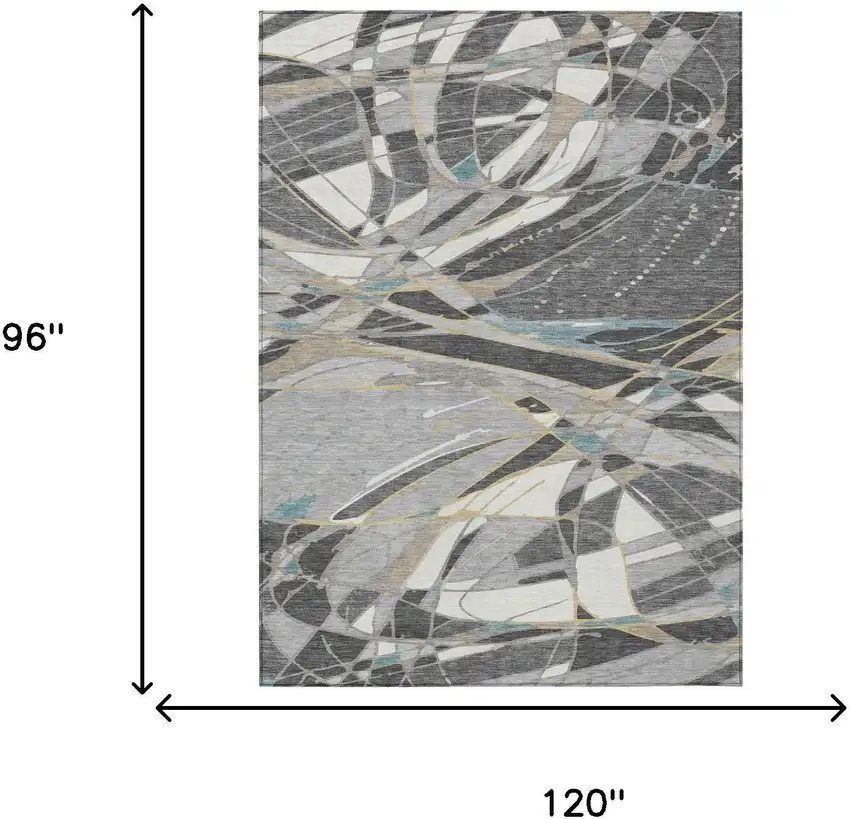 Gray And Graphite Abstract Washable Indoor Outdoor Area Rug Photo 5