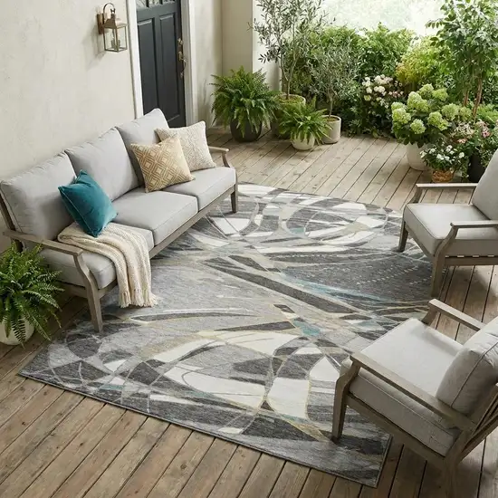 Gray And Graphite Abstract Washable Indoor Outdoor Area Rug Photo 1