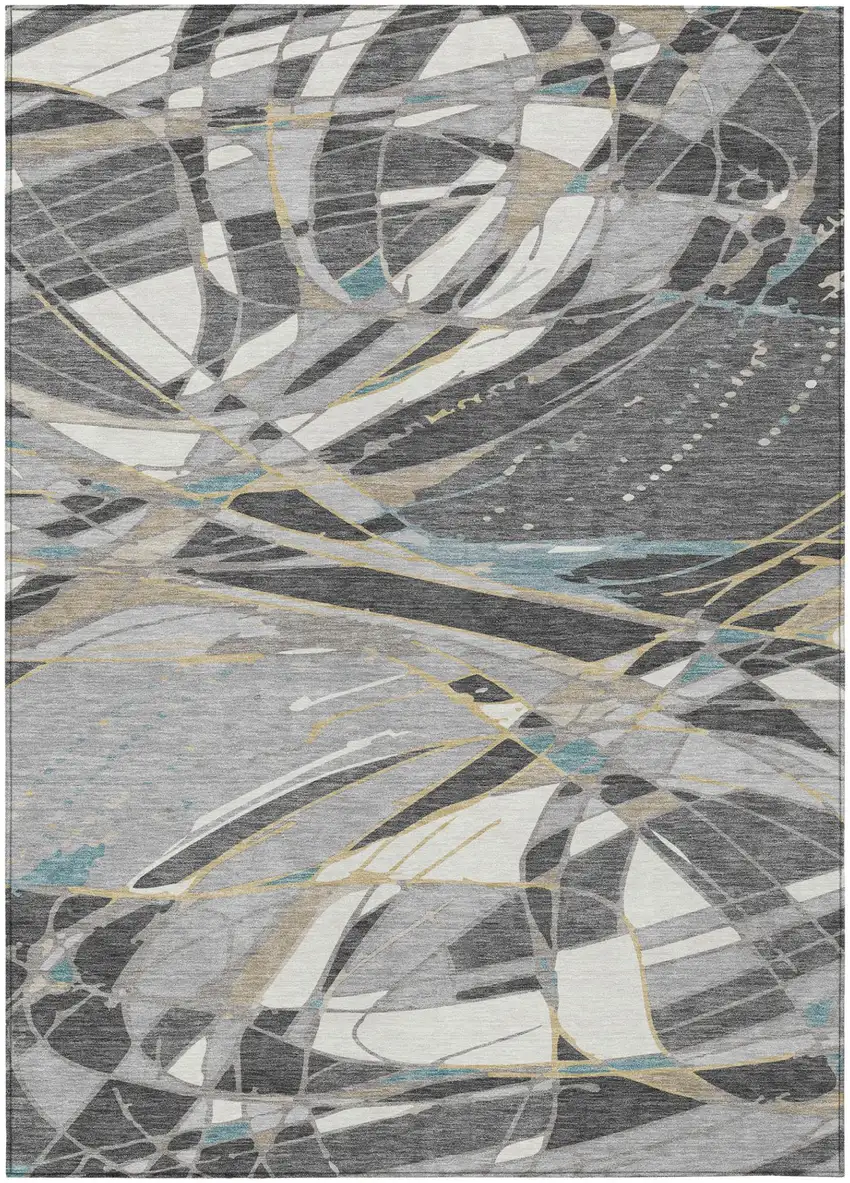 Gray And Graphite Abstract Washable Indoor Outdoor Area Rug Photo 2