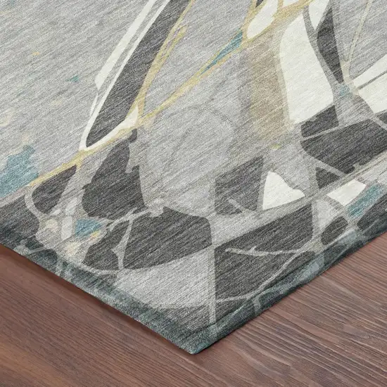 Gray And Graphite Abstract Washable Indoor Outdoor Area Rug Photo 3